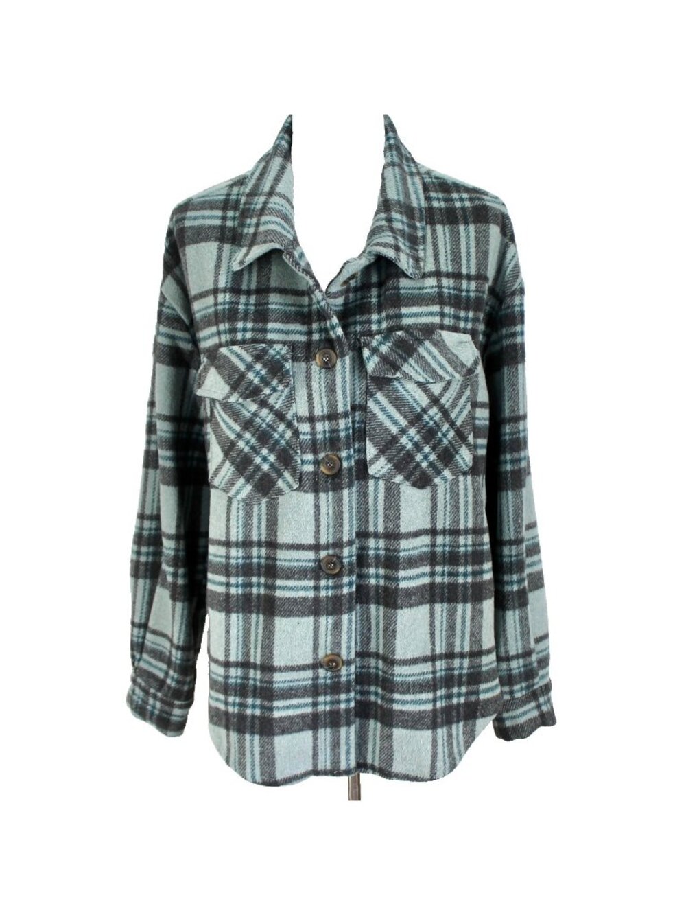 Love Tree Flannel Shacket Womens Size M Green Black Plaid Heavyweight Shirt